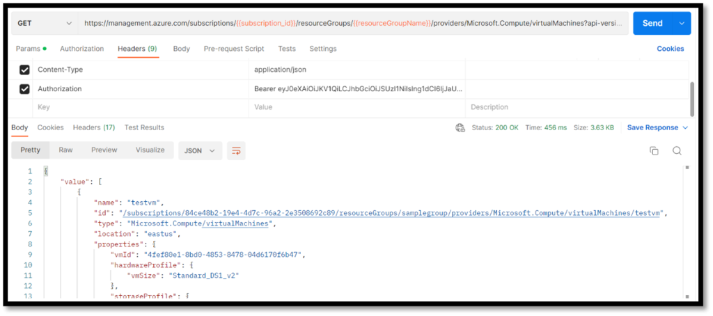 Operations on Virtual Machine Resource Using Azure REST API