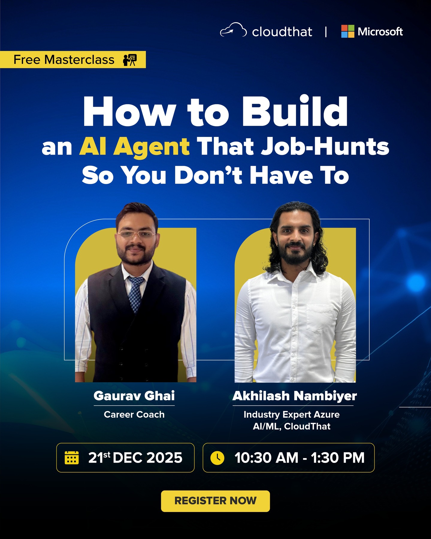 To register, click on the link in bio!

Tired of endlessly scrolling job portals, tweaking resumes, and applying to roles that never call back?

 What if your next opportunity could come to you because an AI Agent you built is out there searching, matching, and shortlisting roles on your behalf?

In our upcoming Free Masterclass, we’re going beyond theory. You’ll learn how AI Agents actually work, what tools you need, and how to build one that functions like your own personal job scout - automating the repetitive parts of job hunting so you can focus on improving your skills and preparing for interviews.

 Let your AI Agent do the heavy lifting. Take the first step toward a smarter, more efficient job search. Register now!

@microsoft | @thegauravghai 

#Microsoft #MicrosoftCopilot #Masterclass #AIAgent #Skills #JobSearch #FreeMasterclass #Tech #TechTraining #resumes