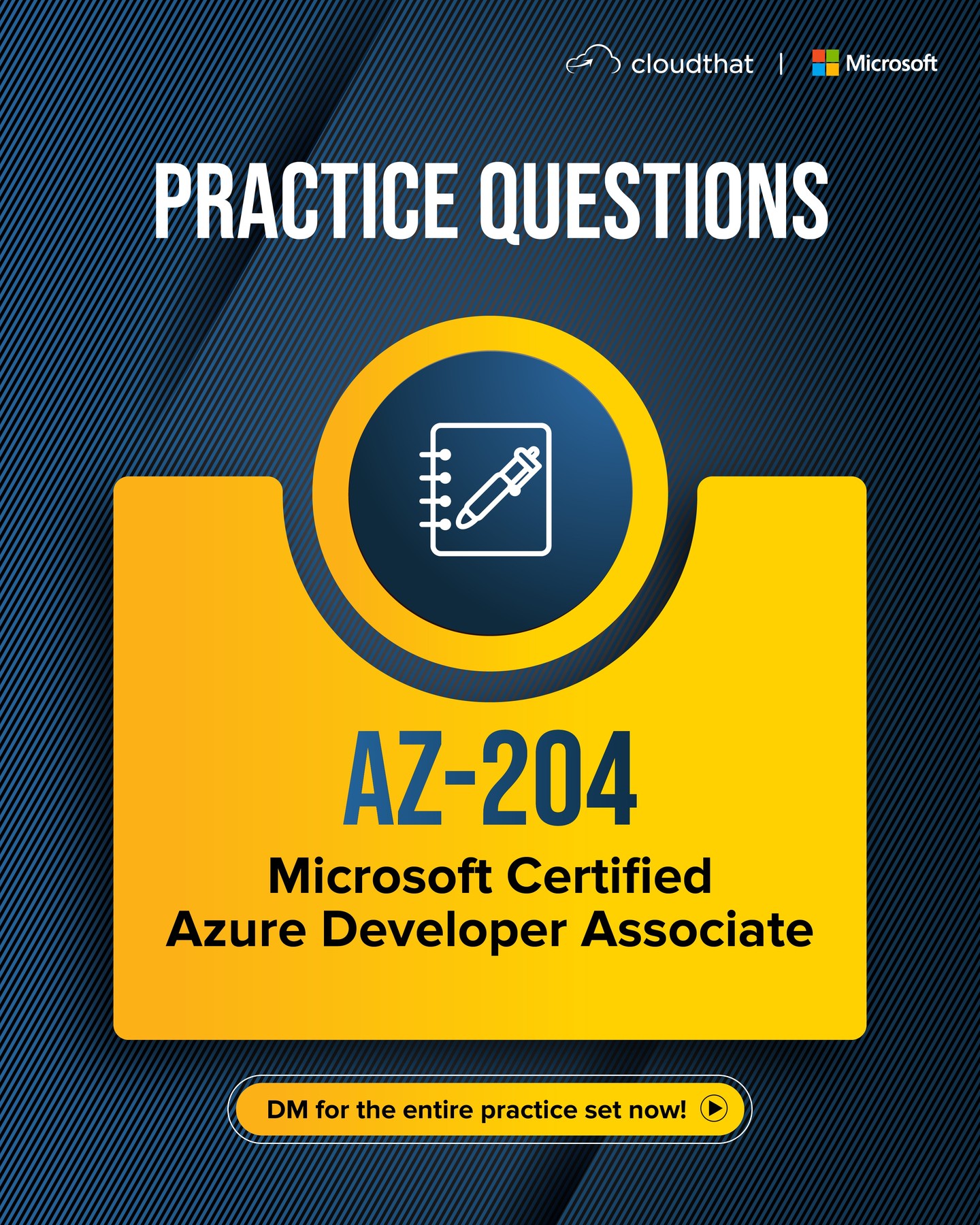 Introducing AZ-204 Practice Questions!

Challenge yourself, identify where you stand, and build the confidence you need to crack the Azure Developer Associate certification.
@microsoft 
 
#MicrosoftCertified #AZ204 #AzureDeveloperAssociate #CertificationPrep #CloudTraining