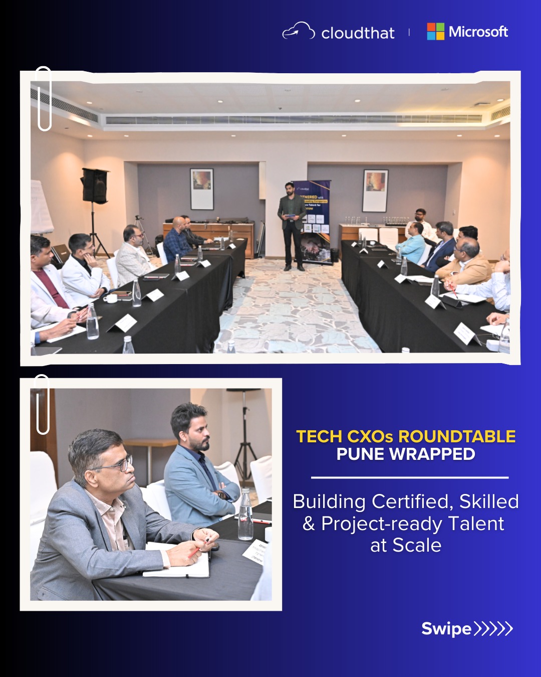 Tech may drive the business forward, but it’s the people and their skills that determine how far it goes.

At the Tech CXOs Roundtable in Pune, tech leaders came together to exchange perspectives on building certified, project-ready talent, accelerating delivery, and closing the gap between learning and practical execution.

The discussions didn’t stop at the table. They continued over dinner and networking, where experiences were exchanged candidly, challenges were unpacked, and real-life insights surfaced beyond structured sessions.

Here are a few glimpses into an evening of leadership, shared learning, and meaningful connections.
@Microsoft | @sharatkanthi 

#CXORoundtable #AI #Upskilling #DigitalTransformation #TechTraining #LearningAndDevelopment #PuneEvents