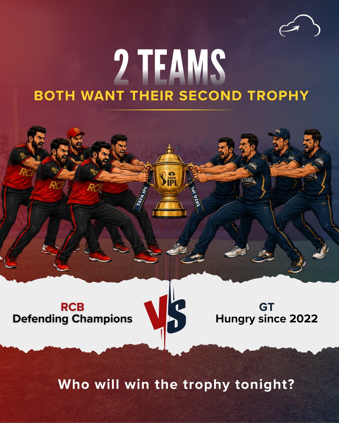 @royalchallengers.bengaluru waited 18 years for their first. Now they want to make it impossible to ignore them. 

@gujarat_titans won in 2022, their very first season. Four years later, they're back for more. 

Both know what it takes. Both are ready. 
Only one goes home with the trophy. 

Who is it? Drop your call below. 

#RCBvGT #IPL2026Final #EeSalaCupNamde #AavaDe #IPL2026