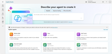 Microsoft Copilot Studio home page