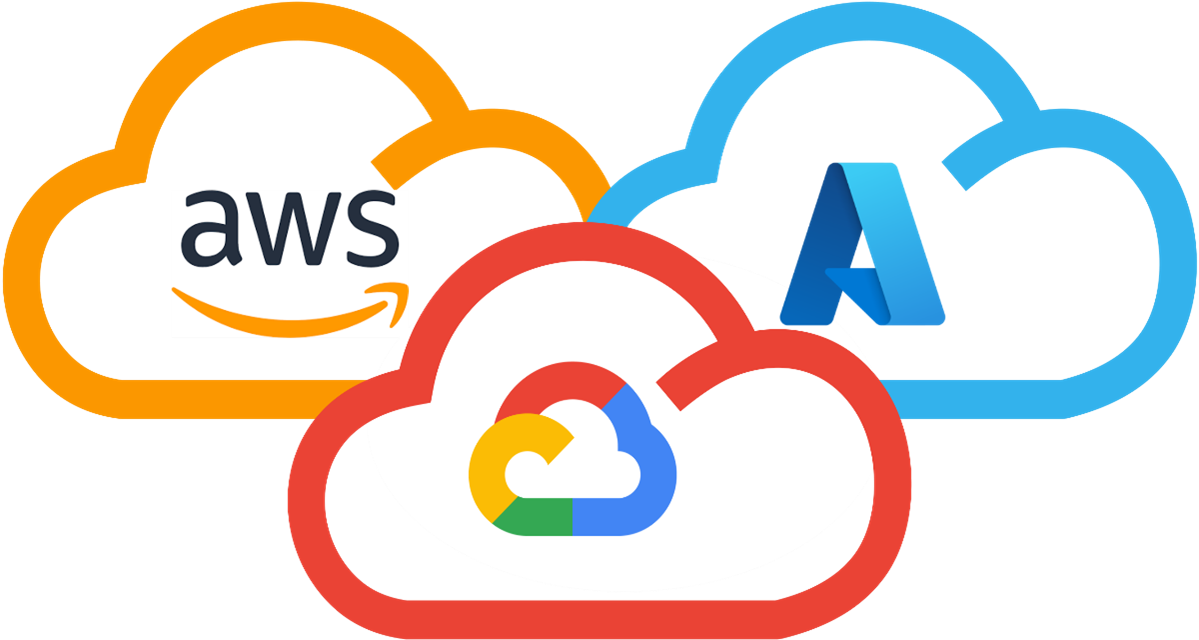 Logos of AWS, Microsoft Azure and Google Cloud representing a multi-cloud strategy for enterprises.