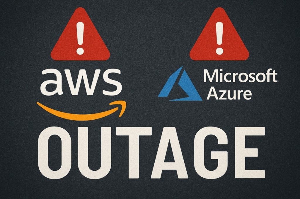 Graphic showing AWS and Azure outage warnings.