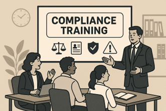 Compliance training session with employees learning security and policy practices.