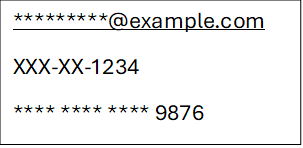 Example of dynamic data masking showing masked email, SSN and credit card number for unauthorized users.