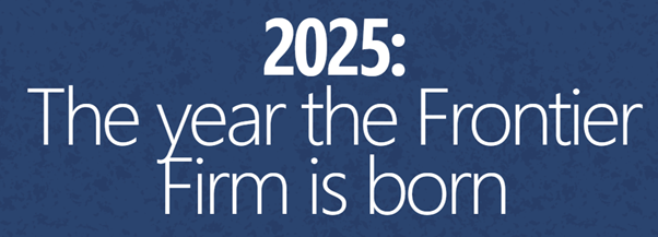 Microsoft 2025 Work Trend Index visual introducing the Frontier Firm, highlighting AI‑driven work transformation and modern organizational models.