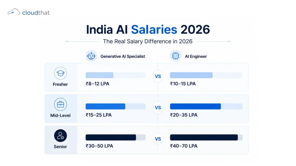 India generative AI engineer vs AI engineer salary comparison chart 2026 fresher to senior