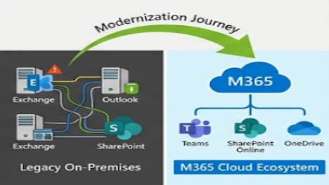 Migration from on‑prem Exchange and SharePoint to Microsoft 365 cloud reducing maintenance and legacy infrastructure overhead.