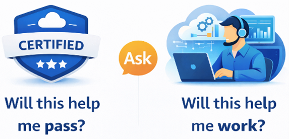 Azure certification vs real skills illustration showing certified badge and hands‑on cloud work for career growth.