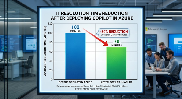 Microsoft Copilot in Azure improving IT operations through automation, faster issue resolution, infrastructure management, and AI insights.
